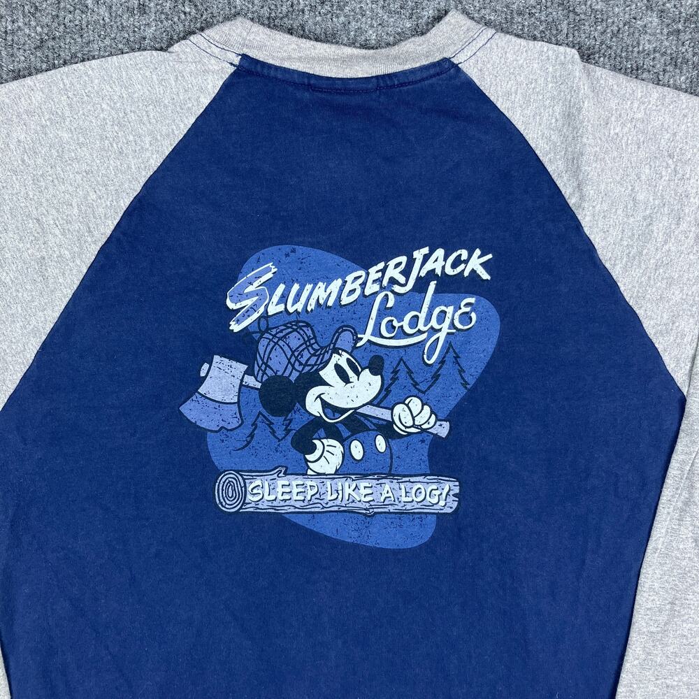 Disney Store Long Sleeve Shirt Mens Size‎ S Gray Blue Mickey Mouse Lodge Graphic